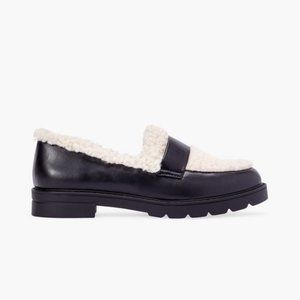 justfab leli sherpa lug sole loafer size 10 black cream